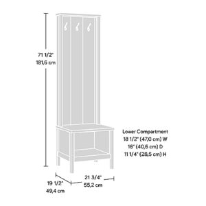 Sauder Cottage Road Hall Tree W/Bench, L: 21.73" x W: 19.45" x H: 71.50", Soft White Finish