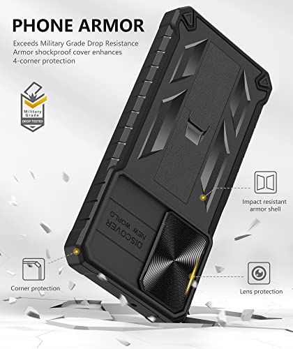 Case Designed for Samsung Galaxy A13-5G: Rugged Protective A13 4G Cell Phone Cover with Built in Kickstand & Slide - TPU Shockproof Bumper Textured Matte Case Military-Grade Drop Protection - Black