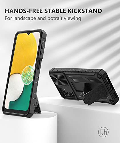 Case Designed for Samsung Galaxy A13-5G: Rugged Protective A13 4G Cell Phone Cover with Built in Kickstand & Slide - TPU Shockproof Bumper Textured Matte Case Military-Grade Drop Protection - Black