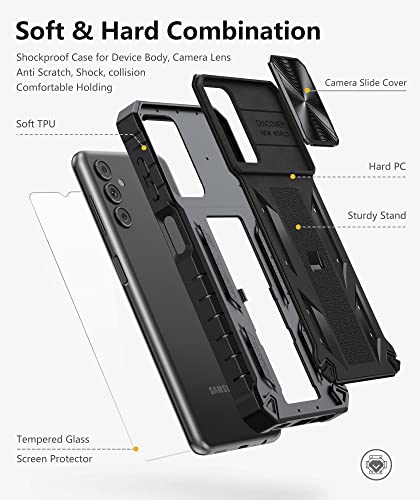 Case Designed for Samsung Galaxy A13-5G: Rugged Protective A13 4G Cell Phone Cover with Built in Kickstand & Slide - TPU Shockproof Bumper Textured Matte Case Military-Grade Drop Protection - Black