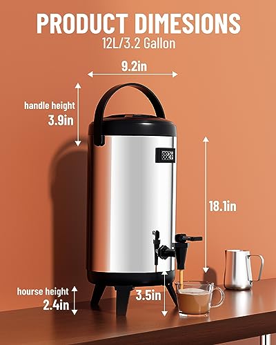 WantJoin Insulated Beverage Dispenser-75 Cup Hot&Cold water Urn for Catering-Stainless Steel Premium 12 L/3.2 Gallon Hot Drink Dispenser with Spigot for Coffee & Hot tea,Cold Milk,Water,Juice(Silver)