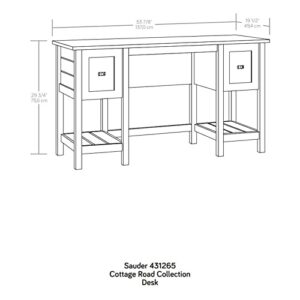 Sauder Cottage Road Desk, L: 53.94" x W: 19.45" x H: 29.76", Raven Oak Finish