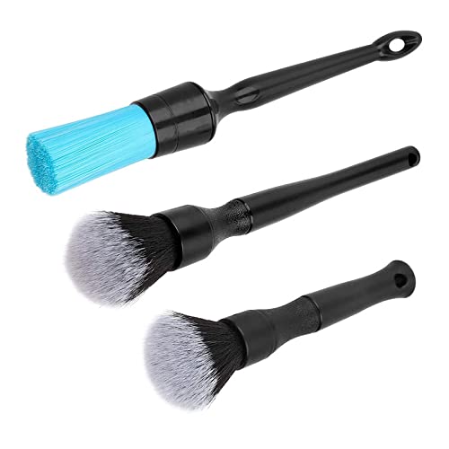 AOOF 3 Detail Brush Kits Wild Boar Hair Detail Brushes for Elegant Surfaces, Vents, Engine Compartment Markings and Dashboard seat Wheels, for Cleaning Inside and Outside Without Scratches