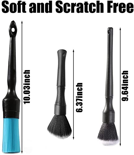 AOOF 3 Detail Brush Kits Wild Boar Hair Detail Brushes for Elegant Surfaces, Vents, Engine Compartment Markings and Dashboard seat Wheels, for Cleaning Inside and Outside Without Scratches