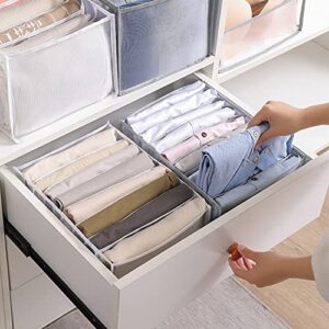 Clothing Organizers for Folded Clothes, LAKEEVAN Visible 7 Grids Washable Pants Organizer, Mesh Wardrobe Closet Drawer Storage for Jeans, Leggings, Skirts, T-Shirts, Scarves, Bras, Underwear, Socks(Gray, 2 Pcs)