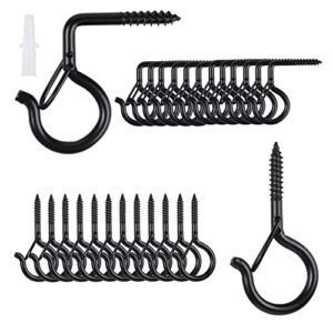 screw hooks, screw in hooks for outdoor string lights 24 pack, q-hanger stucco hooks hanging outdoor wire and party, metal christmas plants hook, black