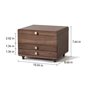 CHOSIN Wooden Jewelry Box Large Black Walnut Wood for Women 3 Layer Vintage Festive Gift Storage Organizer Box Necklaces Rings Gift