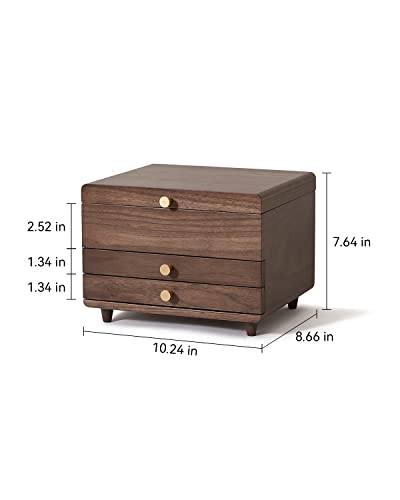 CHOSIN Wooden Jewelry Box Large Black Walnut Wood for Women 3 Layer Vintage Festive Gift Storage Organizer Box Necklaces Rings Gift