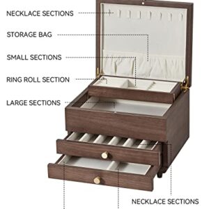 CHOSIN Wooden Jewelry Box Large Black Walnut Wood for Women 3 Layer Vintage Festive Gift Storage Organizer Box Necklaces Rings Gift