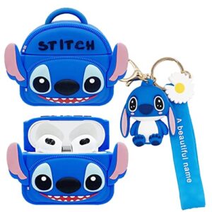 airpods 3 case cover, fashion cool cute cartoon character stitch backpack case for airpods 3rd generation 2021 durable shockproof wireless earphone silicone case with keychain for airpod 3 case