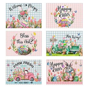 pinata easter placemats set of 6, easter placemats 12x18 inch for dining table, bunny rabbit easter place mats, easter table decor, farmhouse rustic table mats