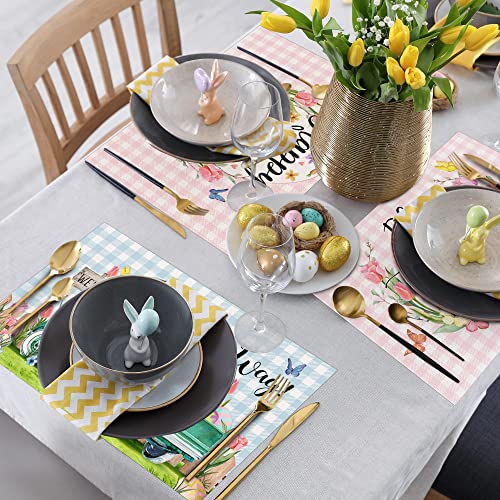 Pinata Easter Placemats Set of 6, Easter Placemats 12x18 Inch for Dining Table, Bunny Rabbit Easter Place Mats, Easter Table Decor, Farmhouse Rustic Table Mats