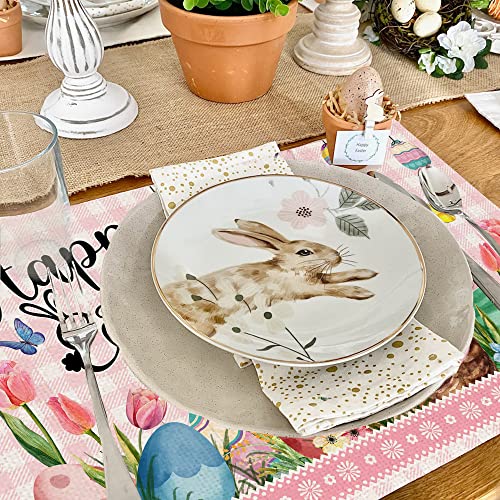 Pinata Easter Placemats Set of 6, Easter Placemats 12x18 Inch for Dining Table, Bunny Rabbit Easter Place Mats, Easter Table Decor, Farmhouse Rustic Table Mats