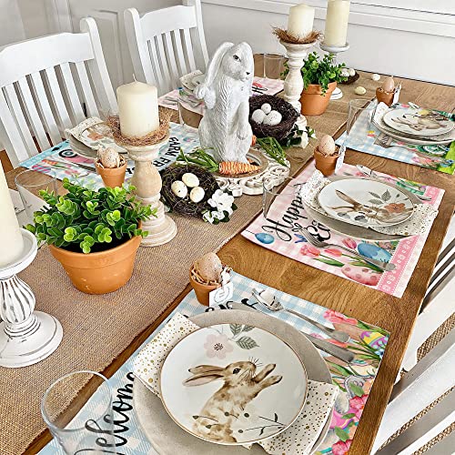 Pinata Easter Placemats Set of 6, Easter Placemats 12x18 Inch for Dining Table, Bunny Rabbit Easter Place Mats, Easter Table Decor, Farmhouse Rustic Table Mats