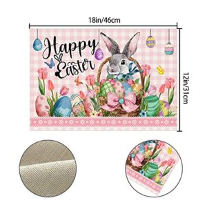 Pinata Easter Placemats Set of 6, Easter Placemats 12x18 Inch for Dining Table, Bunny Rabbit Easter Place Mats, Easter Table Decor, Farmhouse Rustic Table Mats