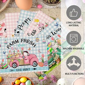 Pinata Easter Placemats Set of 6, Easter Placemats 12x18 Inch for Dining Table, Bunny Rabbit Easter Place Mats, Easter Table Decor, Farmhouse Rustic Table Mats