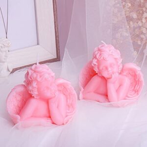 2 Pieces Angel Candle Soy Scented Candle Wax Vegan Candle Cute Decorative Candle Angel Candle Cake Candle Handmade Aesthetic Candle for Home Decor Bedroom Bathroom Wedding (Pink)