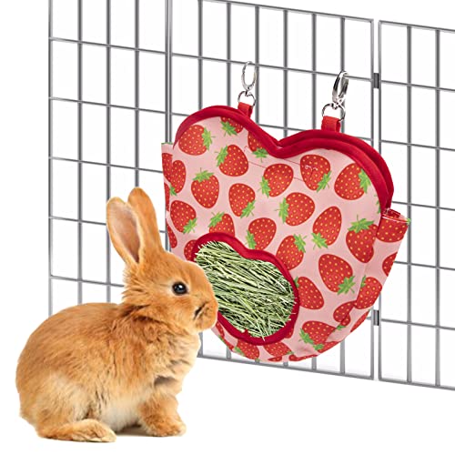 Coppthinktu Rabbit Hay Feeder, Hanging Guinea Pig Hay Feeder, Hay Feeder Rabbit Feeder Hay Feeder Guinea Pig, Small Animal Feeding & Watering Supplies, Suitable for Rabbits, Guinea Pigs, Strawberry