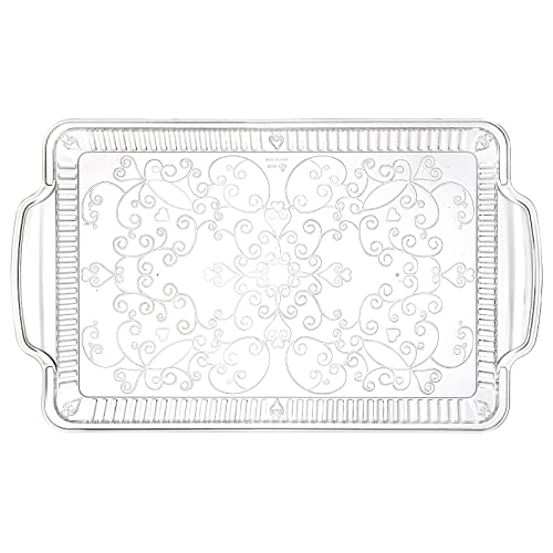 Lawei 10 Pack Plastic Dessert Cookie Platters, 12 x 8 Inch Reusable Food Serving Trays with Handles, Rectangular Serving Decorative Platter for Snack, Dessert Table, Wedding, Bathroom Vanity Table