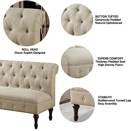 Rosevera Avondale Upholstered Tufted Fine Polyester Chair Loveseat Bench with Armless Design Easy Assembly for Living Room Bedroom, Beige Sofa