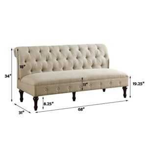 Rosevera Avondale Upholstered Tufted Fine Polyester Chair Loveseat Bench with Armless Design Easy Assembly for Living Room Bedroom, Beige Sofa