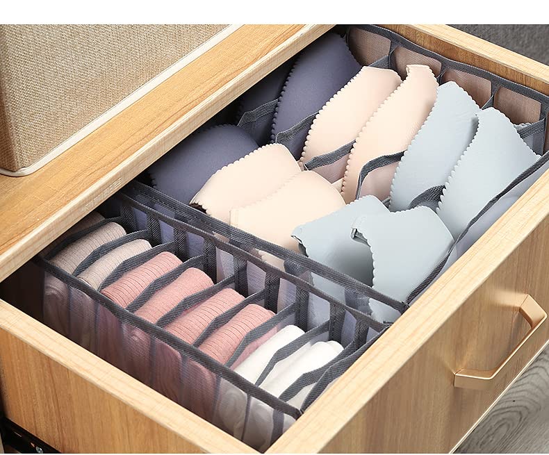 3PCS Wardrobe Clothes Organizer for Underwear and Clothing; 6,7 and 11 grids for clothes storage organization, dresser, drawer and closet organizers for: Underwear, Bra, Sweater, T-Shirt, Sock, & More