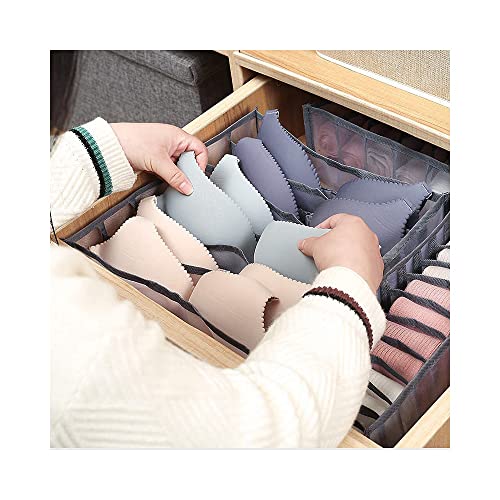 3PCS Wardrobe Clothes Organizer for Underwear and Clothing; 6,7 and 11 grids for clothes storage organization, dresser, drawer and closet organizers for: Underwear, Bra, Sweater, T-Shirt, Sock, & More