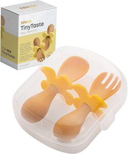 baby self feeding spoon and fork - training utensils 6-12-18 months | baby led weaning anti-choke spoons & forks - anti-choke flexible fork and spoon for toddlers & babies - 6 months to 3 years