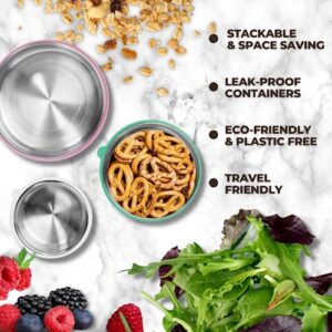 Stainless Steel Snack Containers, Fruit Containers For Lunch , Lunch Containers with Lid , Stainless Steel Containers With Lids , 3.4oz, 7oz, 13.5oz Set of 3 , Condiment Containers With Lids