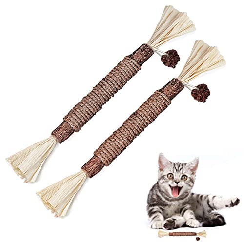 DuLaSeed Cat Toys, 2 Pack Natural Silvervine Sticks Chew Toys for Kittens Teeth Cleaning,Catnip Toys for Indoor Cats Interactive, Edible Kitty Toys for Cats Dental Care