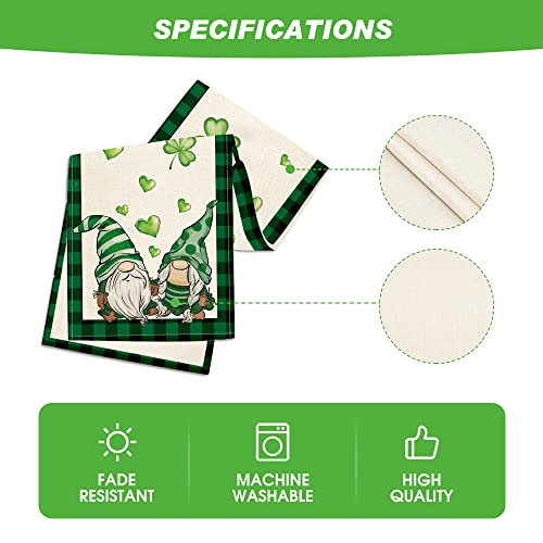 Artoid Mode Buffalo Plaid Gnomes Green Heart Shamrock St. Patrick's Day Table Runner, Seasonal Spring Holiday Kitchen Dining Table Decoration for Indoor Outdoor Home Party Decor 13 x 72 Inch