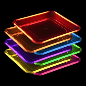 neon glow party plates reusable 10-inch square blacklight party glow party glow party decorations favors glow sticks light up plates tableware