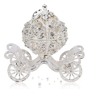 rhinestone decorated pumpkin carriage, pumpkin carriage trinket box with metal ring jewelry holder for tabletop decoration
