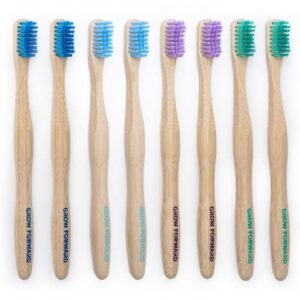 grow forward premium bamboo toothbrushes soft bristles toothbrushes - manual toothbrush pack of 8 - aesthetic wooden look - natural eco friendly sustainable biodegradable adult tooth brush