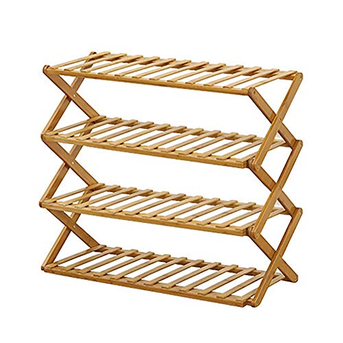 Koolouispoper Shoe Rack 3/4 Tier Folding Multifunctional Storage Organizer Bamboo Shoe Shelf Simple Household Economical Shelf (4 Layers)