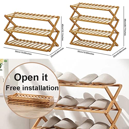 Koolouispoper Shoe Rack 3/4 Tier Folding Multifunctional Storage Organizer Bamboo Shoe Shelf Simple Household Economical Shelf (4 Layers)