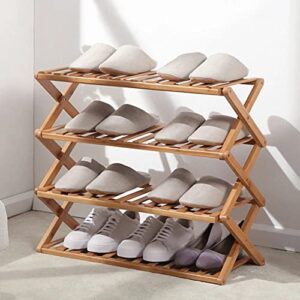 Koolouispoper Shoe Rack 3/4 Tier Folding Multifunctional Storage Organizer Bamboo Shoe Shelf Simple Household Economical Shelf (4 Layers)