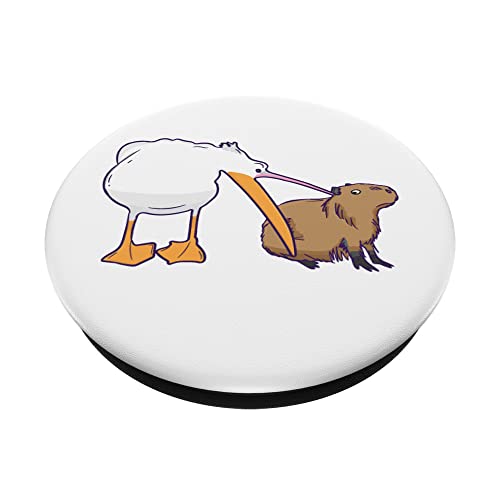 Pelican Tries to Eat Capybara Funny Cute Kawaii Meme PopSockets Swappable PopGrip