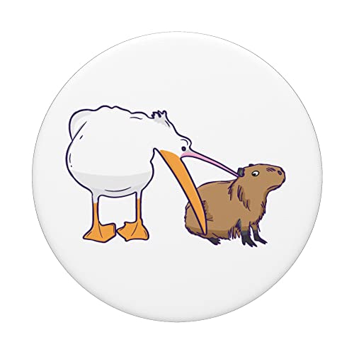 Pelican Tries to Eat Capybara Funny Cute Kawaii Meme PopSockets Swappable PopGrip