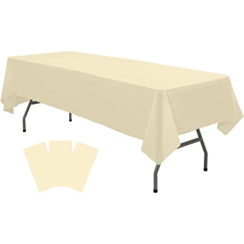 Plastic Ivory Tablecloths 3 Pack Cream Disposable Table Covers 54" x 108" Milky White Table Cloths for Bridal Shower Parties Picnic Engagements Weddings Birthdays, Fits 6 to 8 Foot Rectangle Tables