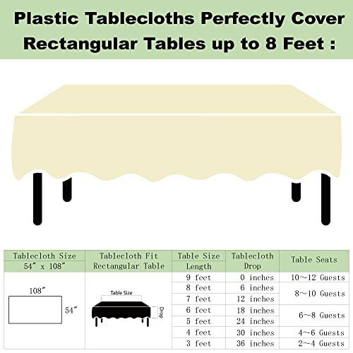 Plastic Ivory Tablecloths 3 Pack Cream Disposable Table Covers 54" x 108" Milky White Table Cloths for Bridal Shower Parties Picnic Engagements Weddings Birthdays, Fits 6 to 8 Foot Rectangle Tables
