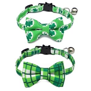 bnibol 2-pack breakaway cat collars with removable double-layer bow tie and bell,for boy and girl cat safety collars for cats suitable for festivals and daily. (st. patrick's day1)