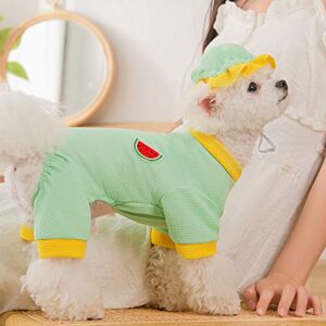 Dog Onesie Jumpsuit with Hat, Pet Pajamas Set, Cute Dog Bodysuit with Fruit Pattern, Soft Comfortable Pullover Shirt Sleeping Clothes for Puppy Kitten, Stretchable Outfit for Dog Hair Shedding Cover