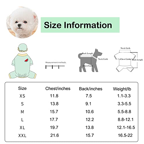 Dog Onesie Jumpsuit with Hat, Pet Pajamas Set, Cute Dog Bodysuit with Fruit Pattern, Soft Comfortable Pullover Shirt Sleeping Clothes for Puppy Kitten, Stretchable Outfit for Dog Hair Shedding Cover