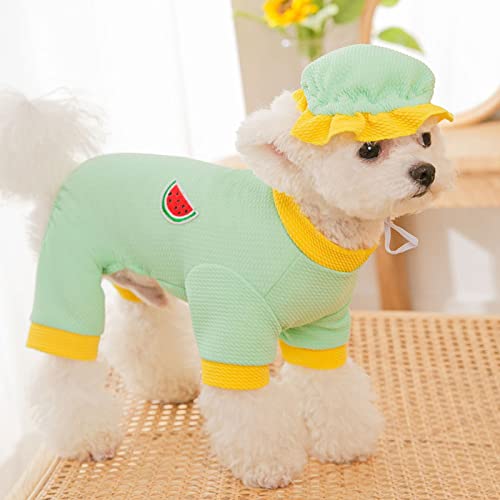 Dog Onesie Jumpsuit with Hat, Pet Pajamas Set, Cute Dog Bodysuit with Fruit Pattern, Soft Comfortable Pullover Shirt Sleeping Clothes for Puppy Kitten, Stretchable Outfit for Dog Hair Shedding Cover