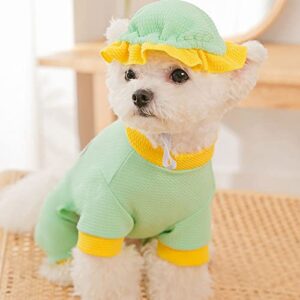 Dog Onesie Jumpsuit with Hat, Pet Pajamas Set, Cute Dog Bodysuit with Fruit Pattern, Soft Comfortable Pullover Shirt Sleeping Clothes for Puppy Kitten, Stretchable Outfit for Dog Hair Shedding Cover