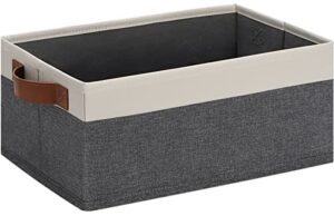 ghvyennttes small storage basket with leather handles, fabric storage bin baskets for organizing, foldable fabric storage baskets for shelves, closets, home, office (grey/white, 11.8" x 7.87" x 5.11")