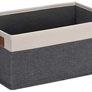 GhvyenntteS Small Storage Basket with Leather Handles, Fabric Storage Bin Baskets for Organizing, Foldable Fabric Storage Baskets for Shelves, Closets, Home, Office (Grey/White, 11.8" x 7.87" x 5.11")