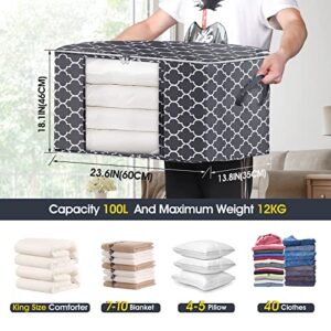 QYQBOON Large Clothes Storage Bags 100L Storage Bins Organizer Clothing Thicken Storage Containers for Comforter Blanket Bedding, Foldable with Reinforced Handle, Clear Window, Sturdy Zippers, 3 Pack