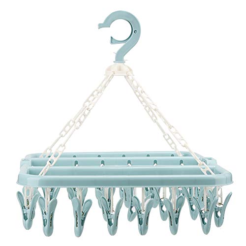 Entatial Underwear Hanger, Laundry Hanger, with 32 Clips Saving Space Laundry Hanger for Baby Clothes Socks(Blue)